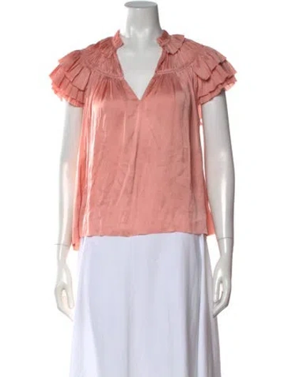 Pre-owned Ulla Johnson V-neck Short Sleeve Blouse In Pink