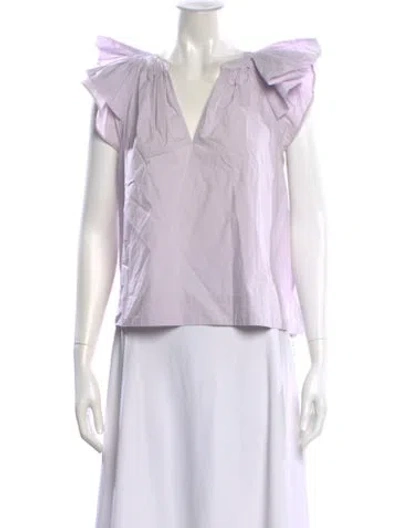 Pre-owned Ulla Johnson V-neck Short Sleeve Blouse In Purple