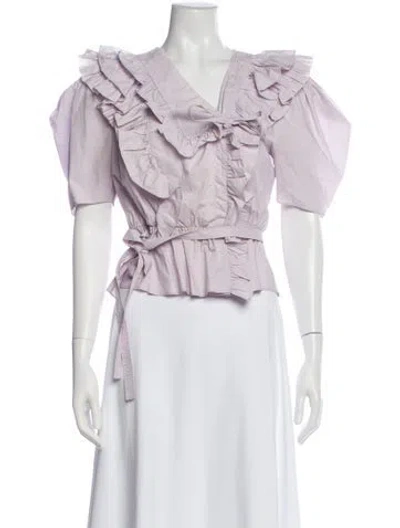 Pre-owned Ulla Johnson V-neck Short Sleeve Blouse In Purple