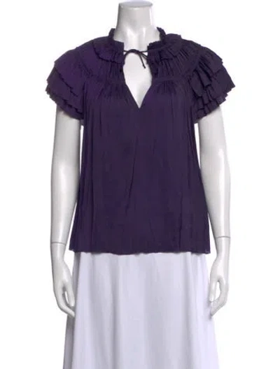 Pre-owned Ulla Johnson V-neck Short Sleeve Blouse In Purple