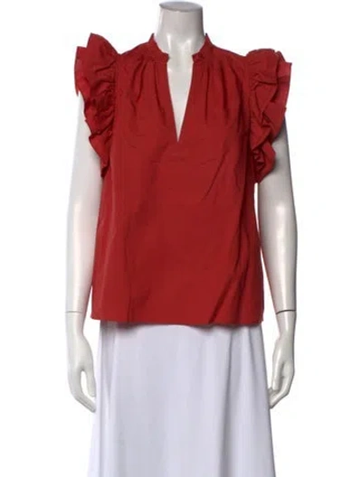 Pre-owned Ulla Johnson V-neck Short Sleeve Blouse In Red