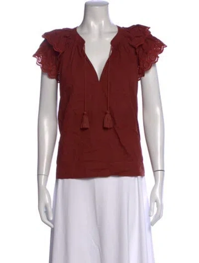 Pre-owned Ulla Johnson V-neck Short Sleeve Blouse In Red