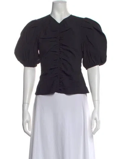 Pre-owned Ulla Johnson V-neck Short Sleeve Blouse W/ Tags In Black