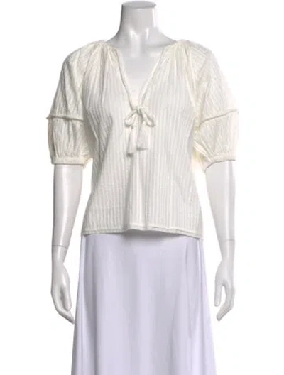 Pre-owned Ulla Johnson V-neck Short Sleeve Blouse W/ Tags In White