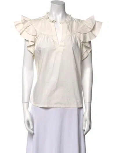 Pre-owned Ulla Johnson V-neck Short Sleeve Blouse In White