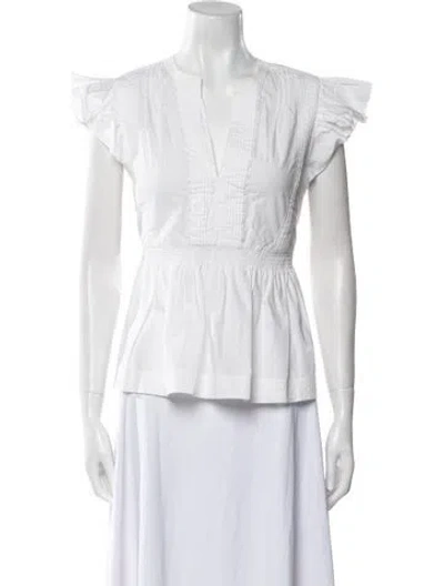 Pre-owned Ulla Johnson V-neck Short Sleeve Blouse In White