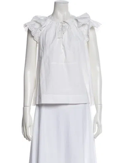 Pre-owned Ulla Johnson V-neck Short Sleeve Blouse In White