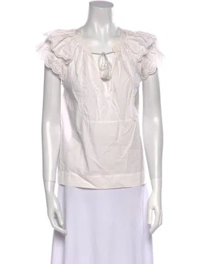 Pre-owned Ulla Johnson V-neck Short Sleeve Blouse In White