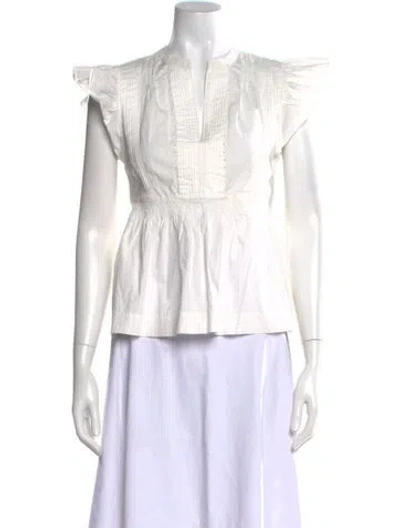 Pre-owned Ulla Johnson V-neck Short Sleeve Blouse In White