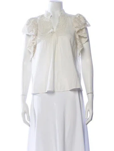 Pre-owned Ulla Johnson V-neck Short Sleeve Blouse In White