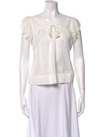 Pre-owned Ulla Johnson V-neck Short Sleeve Blouse In White