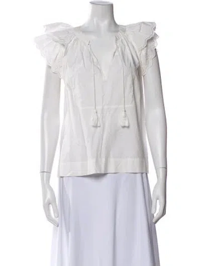 Pre-owned Ulla Johnson V-neck Short Sleeve Blouse In White