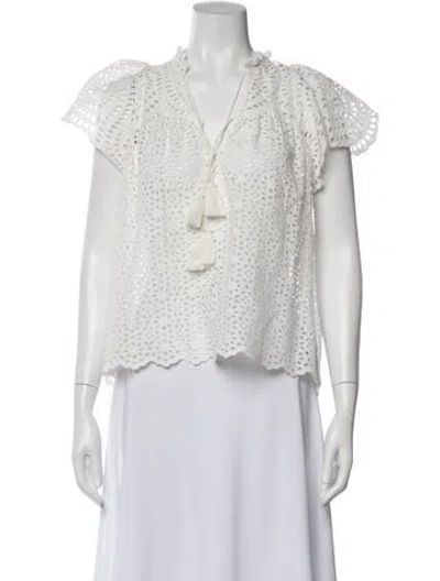 Pre-owned Ulla Johnson V-neck Short Sleeve Blouse In White