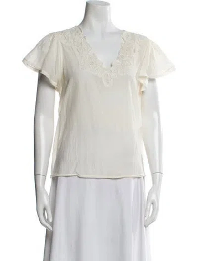 Pre-owned Ulla Johnson V-neck Short Sleeve Blouse In White