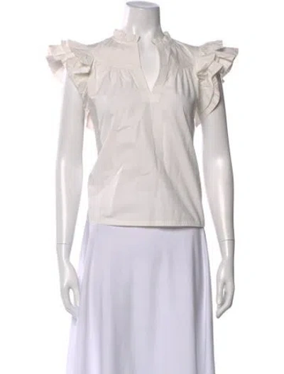 Pre-owned Ulla Johnson V-neck Short Sleeve Blouse In White