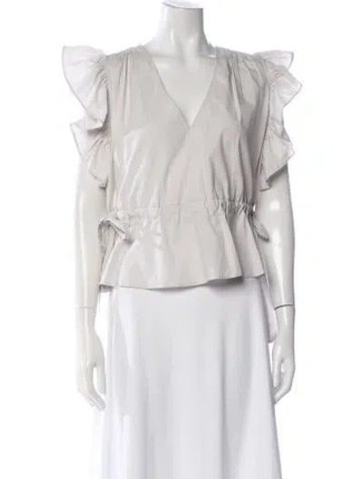 Pre-owned Ulla Johnson V-neck Short Sleeve Blouse In White