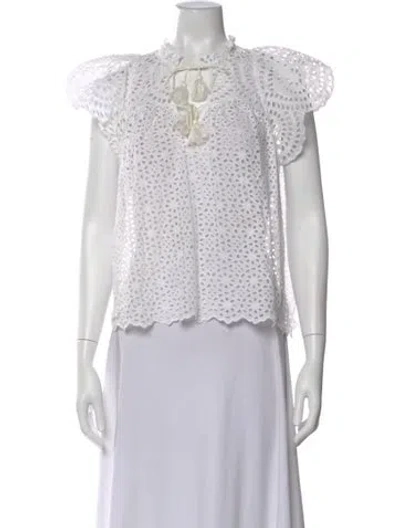 Pre-owned Ulla Johnson V-neck Short Sleeve Blouse In White