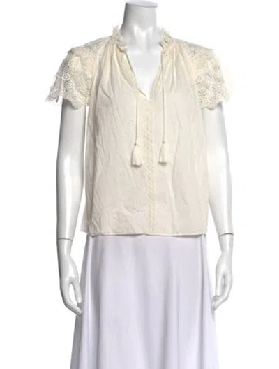 Pre-owned Ulla Johnson V-neck Short Sleeve Blouse In White