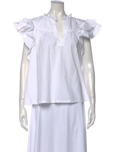Pre-owned Ulla Johnson V-neck Short Sleeve Blouse In White