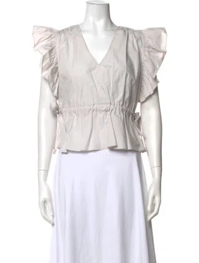 Pre-owned Ulla Johnson V-neck Short Sleeve Blouse In White