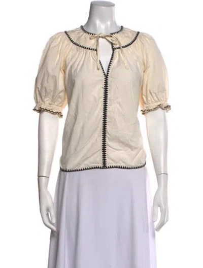 Pre-owned Ulla Johnson V-neck Short Sleeve Blouse In White
