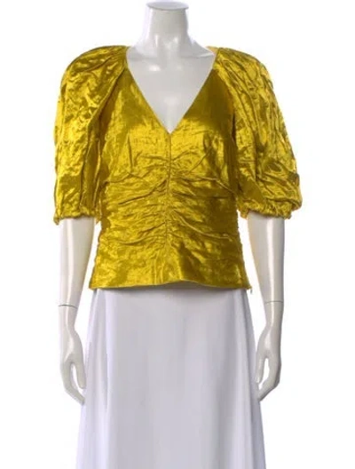 Pre-owned Ulla Johnson V-neck Short Sleeve Blouse In Yellow