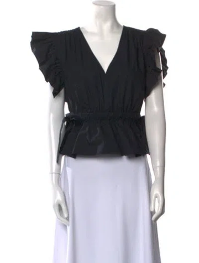 Pre-owned Ulla Johnson V-neck Short Sleeve Crop Top In Black