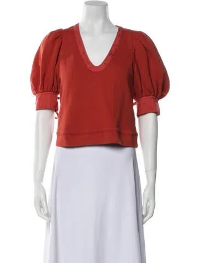 Pre-owned Ulla Johnson V-neck Short Sleeve Crop Top In Orange