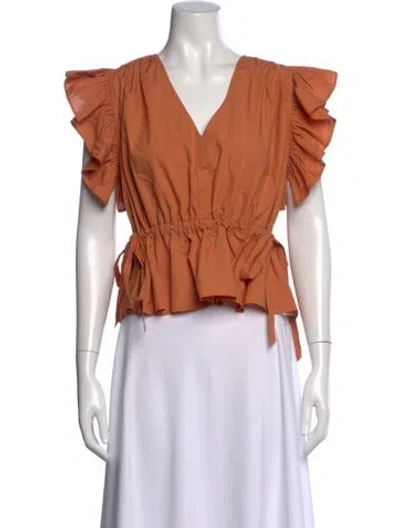 Pre-owned Ulla Johnson V-neck Short Sleeve Crop Top In Orange