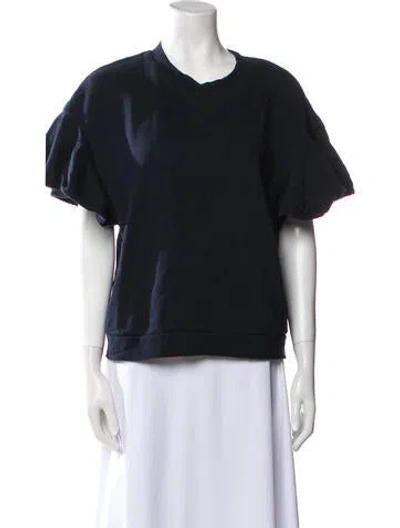 Pre-owned Ulla Johnson V-neck Short Sleeve Sweatshirt In Blue