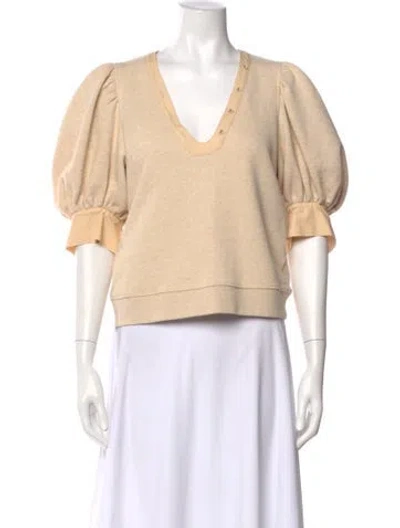 Pre-owned Ulla Johnson V-neck Short Sleeve Sweatshirt In Neutral