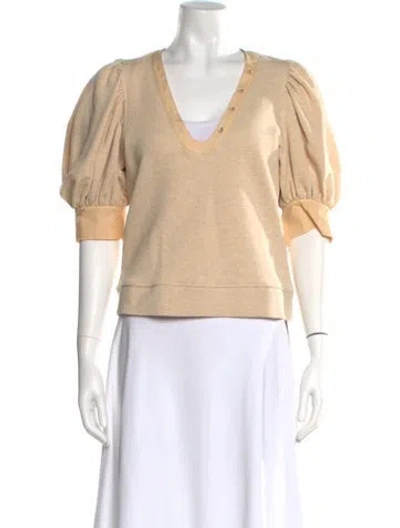 Pre-owned Ulla Johnson V-neck Short Sleeve Sweatshirt W/ Tags In Neutral