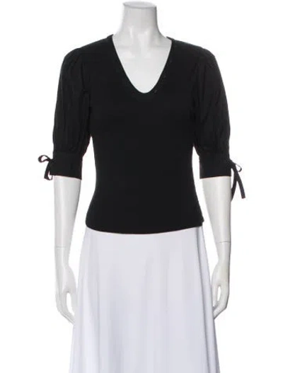 Pre-owned Ulla Johnson V-neck Short Sleeve Top In Black