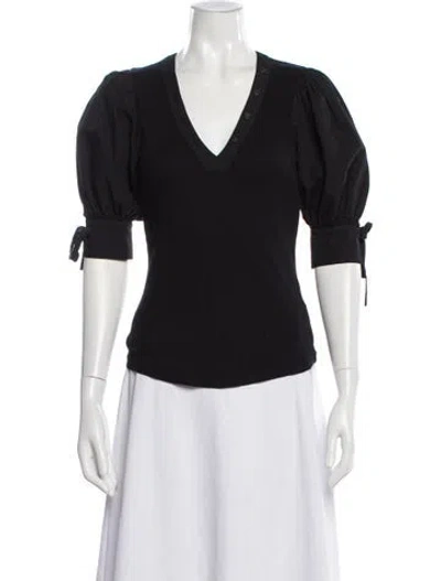 Pre-owned Ulla Johnson V-neck Short Sleeve Top In Black