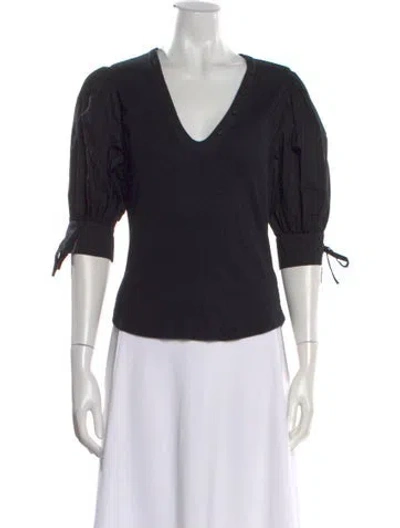 Pre-owned Ulla Johnson V-neck Short Sleeve Top In Black