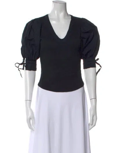 Pre-owned Ulla Johnson V-neck Short Sleeve Top In Black