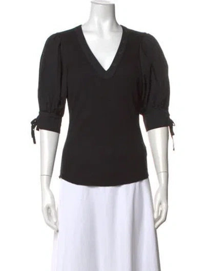 Pre-owned Ulla Johnson V-neck Short Sleeve Top In Black