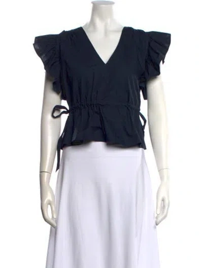 Pre-owned Ulla Johnson V-neck Short Sleeve Top In Blue