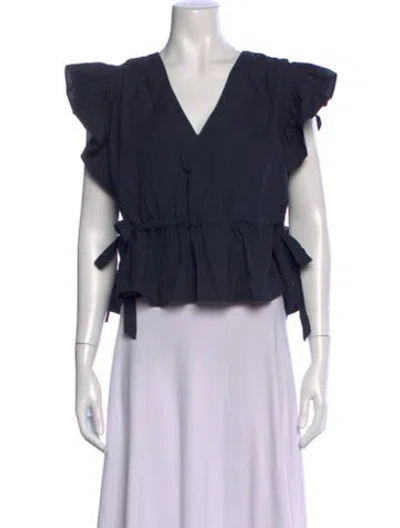 Pre-owned Ulla Johnson V-neck Short Sleeve Top In Blue