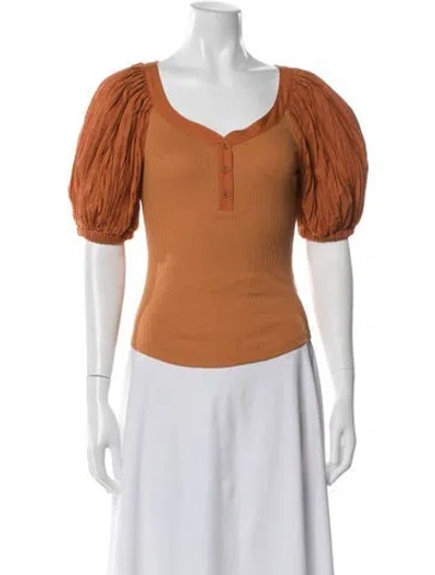Pre-owned Ulla Johnson V-neck Short Sleeve Top In Brown