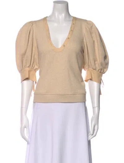 Pre-owned Ulla Johnson V-neck Short Sleeve Top In Brown