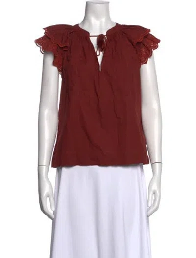 Pre-owned Ulla Johnson V-neck Short Sleeve Top In Brown