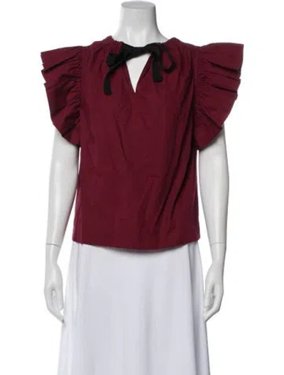 Pre-owned Ulla Johnson V-neck Short Sleeve Top In Burgundy