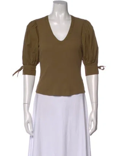 Pre-owned Ulla Johnson V-neck Short Sleeve Top In Green