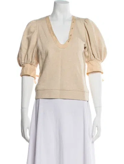 Pre-owned Ulla Johnson V-neck Short Sleeve Top In Neutral