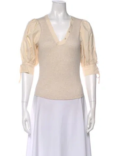 Pre-owned Ulla Johnson V-neck Short Sleeve Top In Neutral