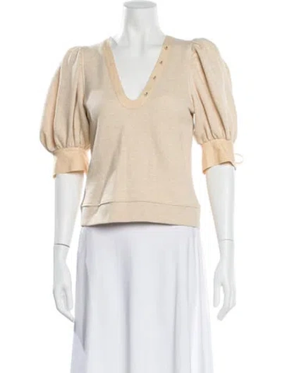 Pre-owned Ulla Johnson V-neck Short Sleeve Top In Neutral