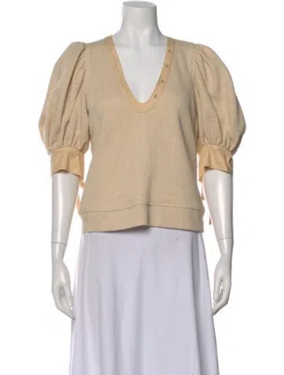 Pre-owned Ulla Johnson V-neck Short Sleeve Top In Neutral