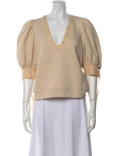 Pre-owned Ulla Johnson V-neck Short Sleeve Top In Neutral