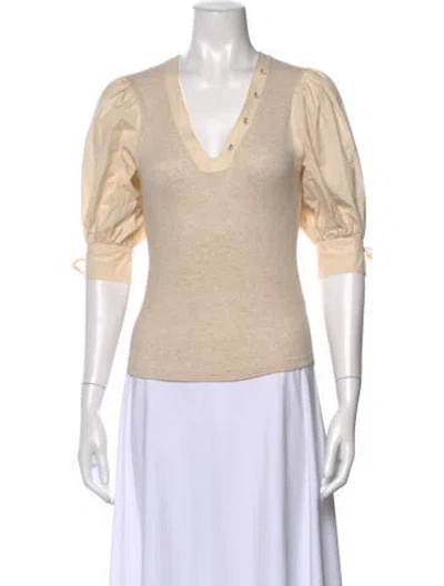 Pre-owned Ulla Johnson V-neck Short Sleeve Top In Neutral